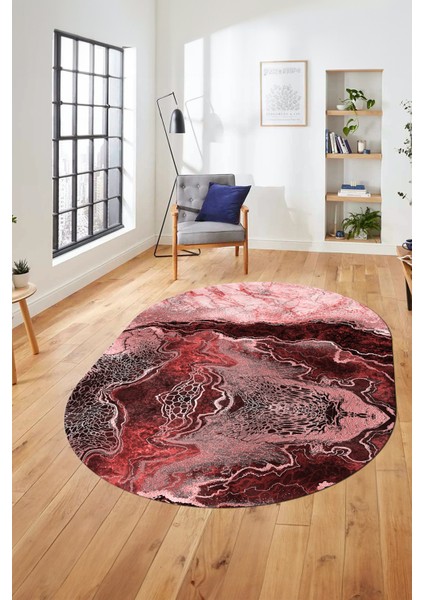 Modern Mermer Desen Kaymaz Yıkanabilir Oval Yolluk Mutfak Koridor Salon Halısı, O-Mermer-25-Bordo, modelleri