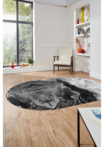 Modern Mermer Desen Kaymaz Yıkanabilir Oval Yolluk Mutfak Koridor Salon Halısı, O-Mermer-25-Gri, fiyatları