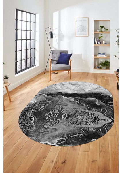 Modern Mermer Desen Kaymaz Yıkanabilir Oval Yolluk Mutfak Koridor Salon Halısı, O-Mermer-25-Gri, modelleri