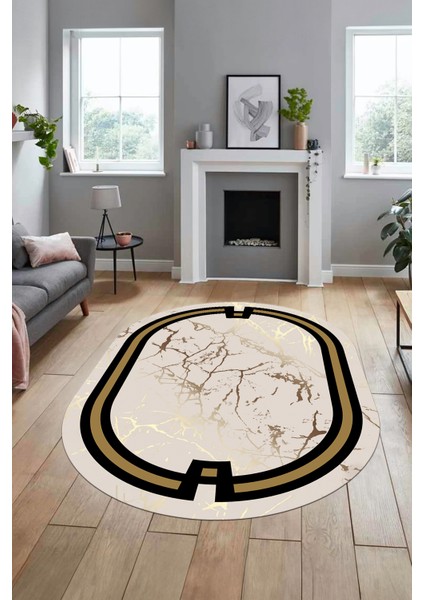 Baskılı Kaymaz Yıkanabilir Zarif Mermer Desenli Oval Mutfak Yolluk Salon Halısı, O-Mermer-07-Krem, fiyatları