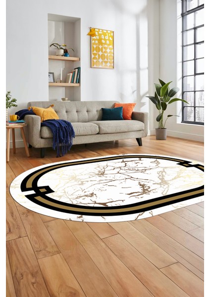 Baskılı Kaymaz Yıkanabilir Zarif Mermer Desenli Oval Mutfak Yolluk Salon Halısı, O-Mermer-07-Beyaz, indirimleri