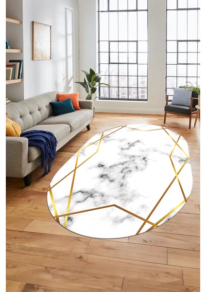Modern Mermer Desen Dijital Kaymaz Yıkanabilir Oval Yolluk Koridor Salon Halısı, O-Mermer-15-Gold, fiyatları