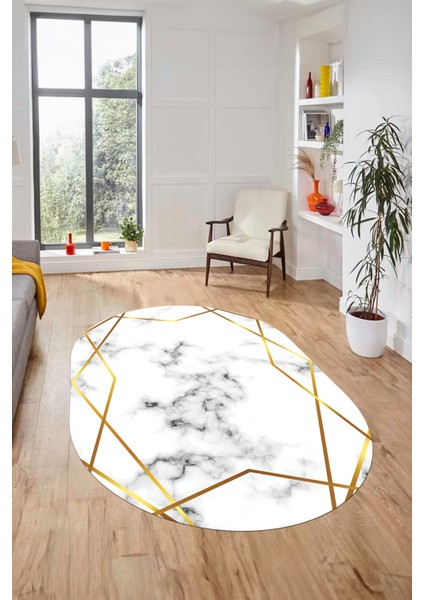 Modern Mermer Desen Dijital Kaymaz Yıkanabilir Oval Yolluk Koridor Salon Halısı, O-Mermer-15-Gold, fırsatları