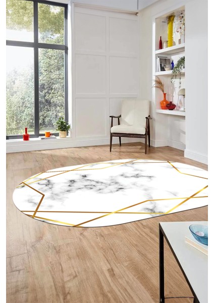 Modern Mermer Desen Dijital Kaymaz Yıkanabilir Oval Yolluk Koridor Salon Halısı, O-Mermer-15-Gold, indirimleri