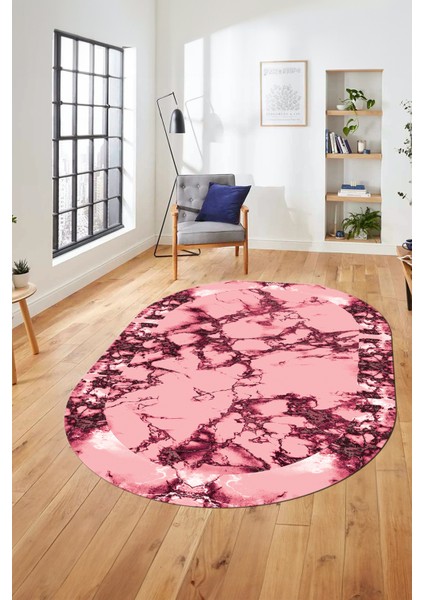 Modern Tasarım Mermer Dijital Kaymaz Yıkanabilir Oval Koridor Salon Halısı, O-Mermer-30-Pembe, fiyatları
