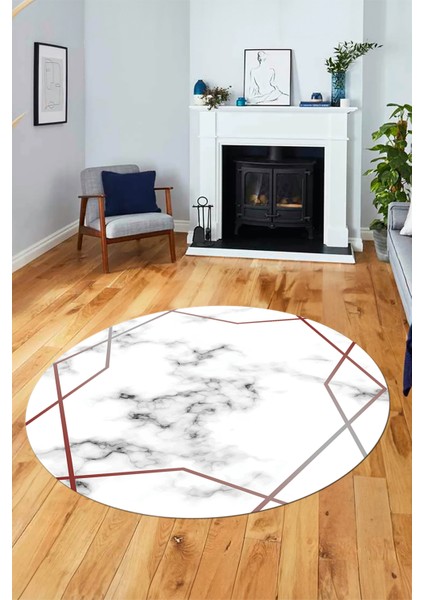Modern Mermer Desenli Dijital Kaymaz Yıkanabilir Yuvarlak Salon Halısı, Y-Mermer-15-Bordo,