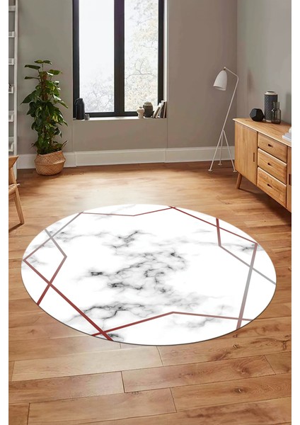 Modern Mermer Desenli Dijital Kaymaz Yıkanabilir Yuvarlak Salon Halısı, Y-Mermer-15-Bordo,