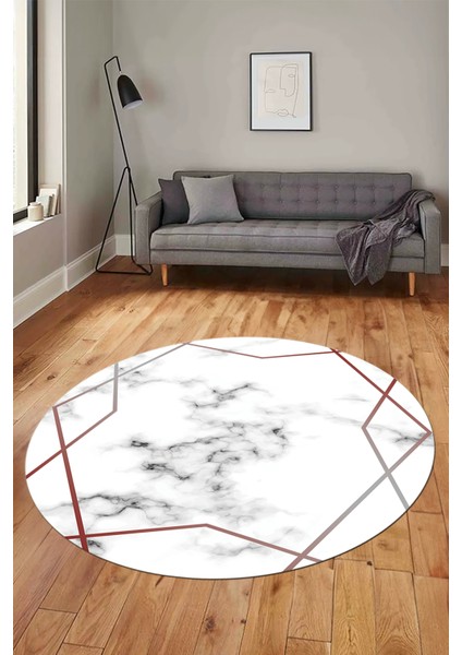 Modern Mermer Desenli Dijital Kaymaz Yıkanabilir Yuvarlak Salon Halısı, Y-Mermer-15-Bordo,