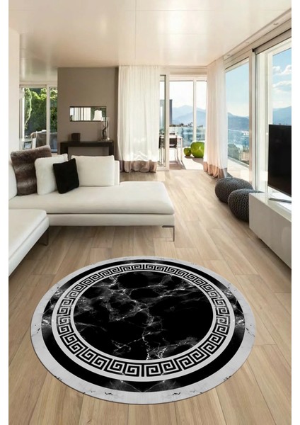 Mermer Desen Kaymaz Yıkanabilir Yuvarlak Mutfak Salon Halısı, Y-Mermer-21-Siyah, indirimleri