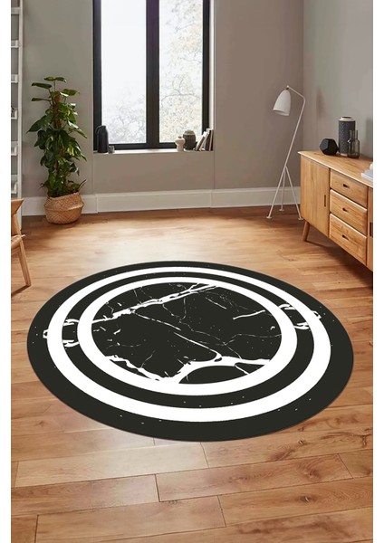 Sade Mermer Desen Kaymaz Yıkanabilir Yuvarlak Mutfak Salon Halısı, Y-Mermer-22-Antrasit,