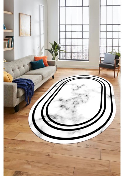 Baskılı Kaymaz Yıkanabilir Modern Mermer Desen Oval Mutfak Yolluk Salon Halısı, O-Mermer-05-Siyah, fırsatları
