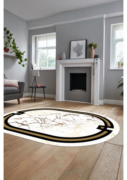 Baskılı Kaymaz Yıkanabilir Zarif Mermer Desenli Oval Mutfak Yolluk Salon Halısı, O-Mermer-07-Beyaz, modelleri