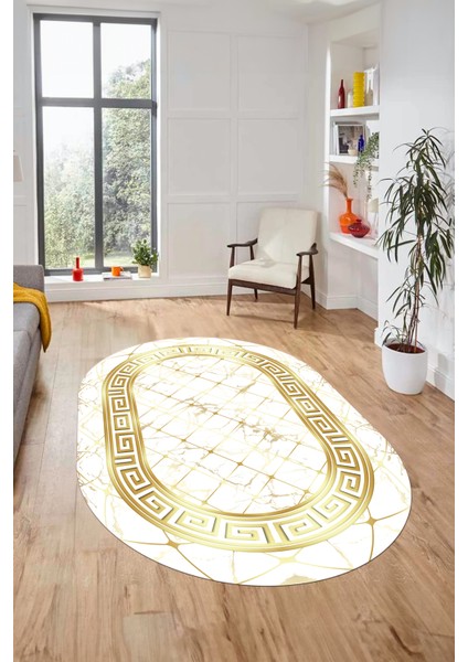 Çerçeveli Mermer Desen Dijital Kaymaz Yıkanabilir Oval Yolluk Salon Halısı, O-Mermer-18-Beyaz, modelleri