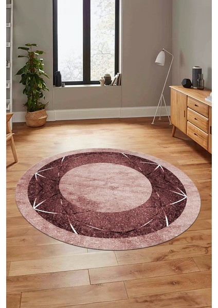 Şık Mermer Desenli Dijital Kaymaz Yıkanabilir Yuvarlak Salon Halısı, Y-Mermer-13-Bordo,