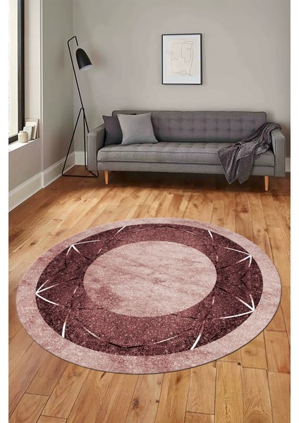 Şık Mermer Desenli Dijital Kaymaz Yıkanabilir Yuvarlak Salon Halısı, Y-Mermer-13-Bordo,