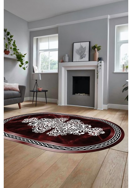 Baskılı Kaymaz Yıkanabilir Klasik Mermer Desen Oval Mutfak Yolluk Salon Halısı, O-Mermer-09-Bordo, fiyatları