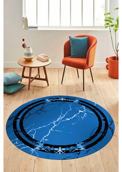 Baskılı Kaymaz Yıkanabilir Mermer Desen Modern Yuvarlak Mutfak Salon Halısı, Y-Mermer-08-Mavi, fiyatları
