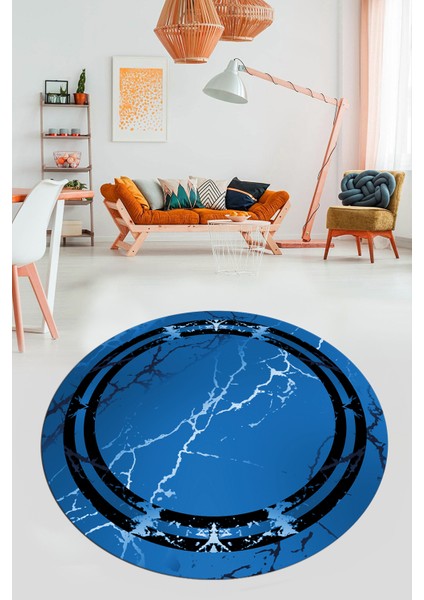Baskılı Kaymaz Yıkanabilir Mermer Desen Modern Yuvarlak Mutfak Salon Halısı, Y-Mermer-08-Mavi, modelleri