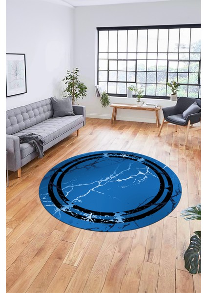 Baskılı Kaymaz Yıkanabilir Mermer Desen Modern Yuvarlak Mutfak Salon Halısı, Y-Mermer-08-Mavi, fırsatları