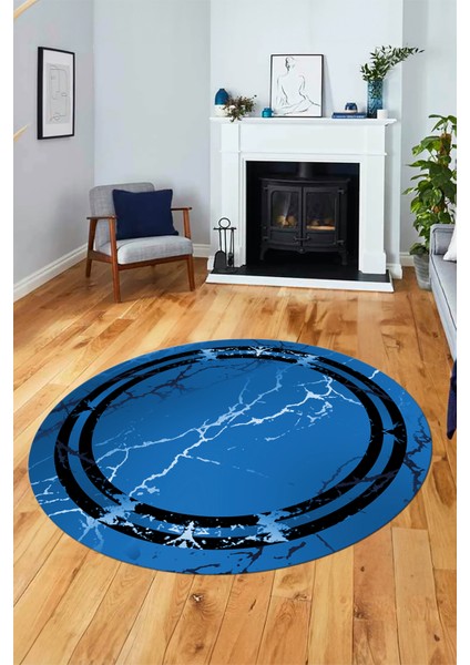 Baskılı Kaymaz Yıkanabilir Mermer Desen Modern Yuvarlak Mutfak Salon Halısı, Y-Mermer-08-Mavi, indirimleri