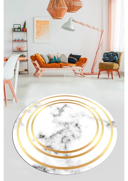 Baskılı Kaymaz Yıkanabilir Modern Mermer Desenli Yuvarlak Mutfak Salon Halısı, Y-Mermer-05-Gold, modelleri