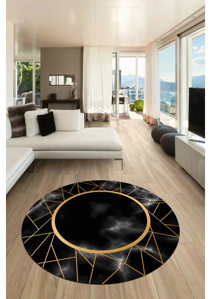 Çerçeveli Mermer Desen Kaymaz Yıkanabilir Yuvarlak Mutfak Salon Halısı, Y-Mermer-24-Siyah, fırsatları