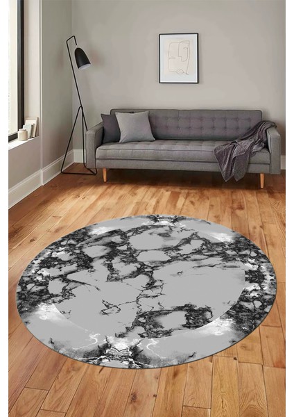 Modern Tasarım Mermer Desen Dijital Kaymaz Yıkanabilir Yuvarlak Salon Halısı, Y-Mermer-30-Gri,