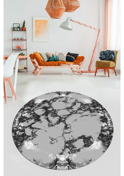 Modern Tasarım Mermer Desen Dijital Kaymaz Yıkanabilir Yuvarlak Salon Halısı, Y-Mermer-30-Gri, indirimleri