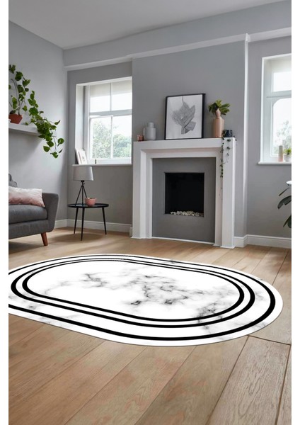 Baskılı Kaymaz Yıkanabilir Modern Mermer Desen Oval Mutfak Yolluk Salon Halısı, O-Mermer-05-Siyah, modelleri