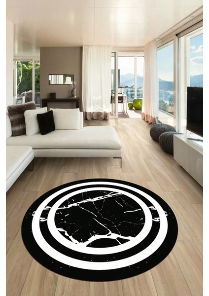 Sade Mermer Desen Kaymaz Yıkanabilir Yuvarlak Mutfak Salon Halısı, Y-Mermer-22-Siyah, indirimleri