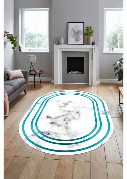 Baskılı Kaymaz Yıkanabilir Modern Mermer Desen Oval Mutfak Yolluk Salon Halısı, O-Mermer-05-Mavi, fiyatları