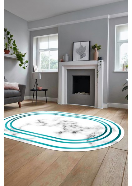 Baskılı Kaymaz Yıkanabilir Modern Mermer Desen Oval Mutfak Yolluk Salon Halısı, O-Mermer-05-Mavi, modelleri