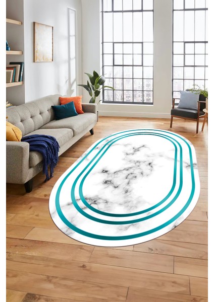 Baskılı Kaymaz Yıkanabilir Modern Mermer Desen Oval Mutfak Yolluk Salon Halısı, O-Mermer-05-Mavi, fırsatları