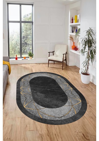 Şık Mermer Desenli Dijital Kaymaz Yıkanabilir Oval Yolluk Koridor Salon Halısı, O-Mermer-13-Antrast, fırsatları