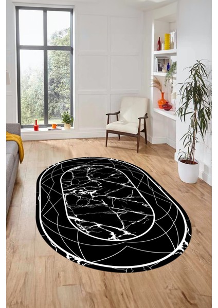 Şık Tasarım Mermer Desen Dijital Kaymaz Yıkanabilir Oval Yolluk Salon Halısı, O-Mermer-17-Beyaz, modelleri