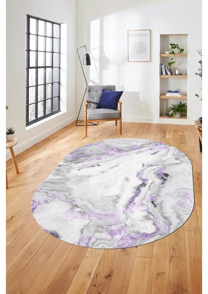 Modern Mermer Desen Kaymaz Yıkanabilir Oval Yolluk Mutfak Koridor Salon Halısı, O-Mermer-26-Mor, modelleri