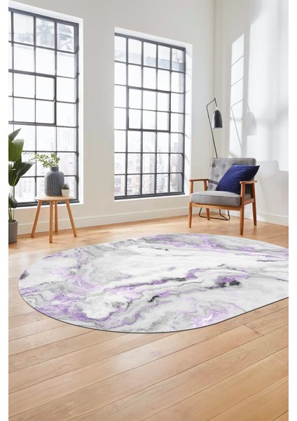 Modern Mermer Desen Kaymaz Yıkanabilir Oval Yolluk Mutfak Koridor Salon Halısı, O-Mermer-26-Mor, fırsatları