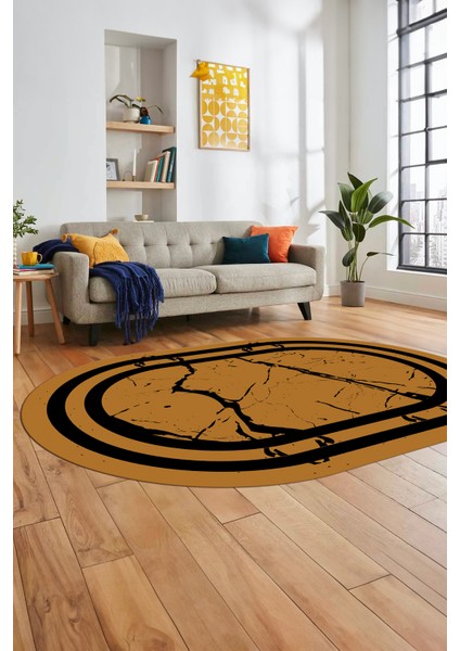 Sade Mermer Desen Kaymaz Yıkanabilir Oval Yolluk Koridor Salon Halısı, O-Mermer-22-Kahve,