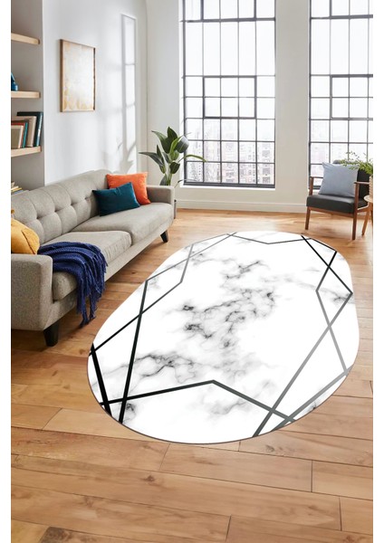 Modern Mermer Desen Dijital Kaymaz Yıkanabilir Oval Yolluk Koridor Salon Halısı, O-Mermer-15-Gümüş, fiyatları
