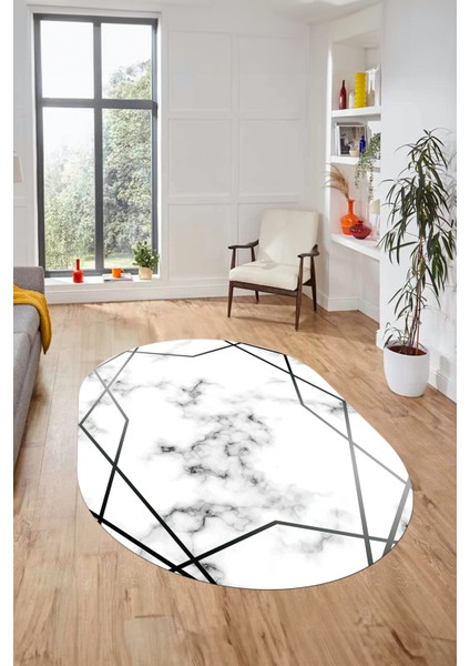 Modern Mermer Desen Dijital Kaymaz Yıkanabilir Oval Yolluk Koridor Salon Halısı, O-Mermer-15-Gümüş, fırsatları