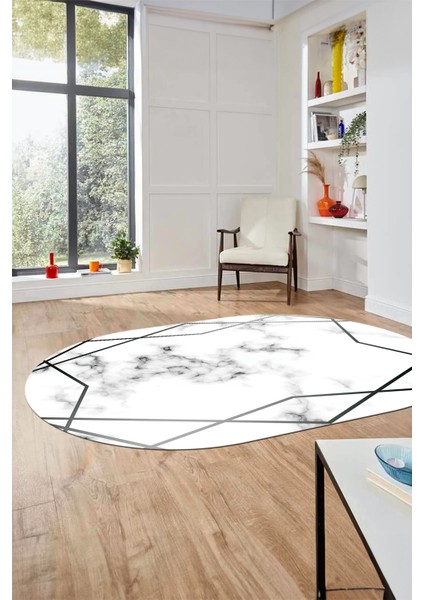 Modern Mermer Desen Dijital Kaymaz Yıkanabilir Oval Yolluk Koridor Salon Halısı, O-Mermer-15-Gümüş, indirimleri