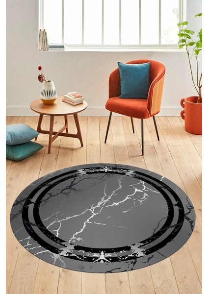 Baskılı Kaymaz Yıkanabilir Mermer Desen Modern Yuvarlak Mutfak Salon Halısı, Y-Mermer-08-Antrasit, fiyatları