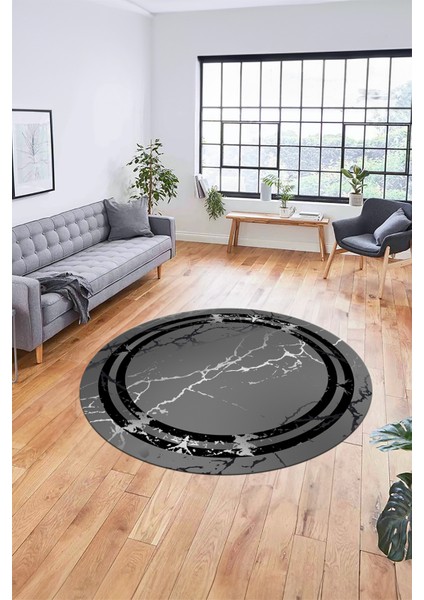 Baskılı Kaymaz Yıkanabilir Mermer Desen Modern Yuvarlak Mutfak Salon Halısı, Y-Mermer-08-Antrasit, fırsatları