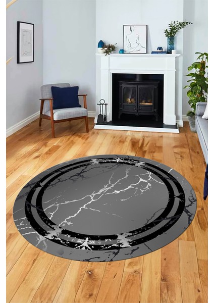 Baskılı Kaymaz Yıkanabilir Mermer Desen Modern Yuvarlak Mutfak Salon Halısı, Y-Mermer-08-Antrasit, indirimleri