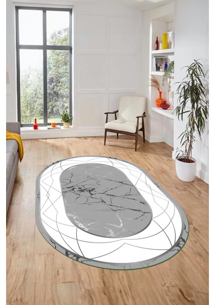 Şık Tasarım Mermer Desen Dijital Kaymaz Yıkanabilir Oval Yolluk Salon Halısı, O-Mermer-17-Gri, modelleri