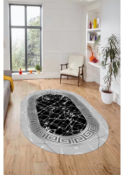 Çerçeveli Mermer Desen Dijital Kaymaz Yıkanabilir Oval Yolluk Salon Halısı, O-Mermer-18-Gri, modelleri
