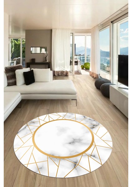 Çerçeveli Mermer Desen Kaymaz Yıkanabilir Yuvarlak Mutfak Salon Halısı, Y-Mermer-24-Beyaz, fırsatları