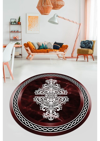 Baskılı Kaymaz Yıkanabilir Klasik Mermer Desen Yuvarlak Mutfak Salon Halısı, Y-Mermer-09-Bordo, fiyatları