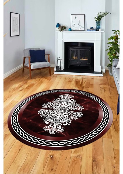 Baskılı Kaymaz Yıkanabilir Klasik Mermer Desen Yuvarlak Mutfak Salon Halısı, Y-Mermer-09-Bordo, fırsatları