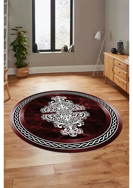 Baskılı Kaymaz Yıkanabilir Klasik Mermer Desen Yuvarlak Mutfak Salon Halısı, Y-Mermer-09-Bordo, indirimleri